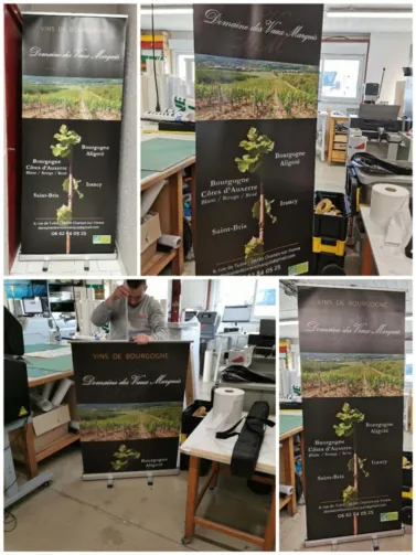 Communication - kakemonos - publicité portative - déroulage